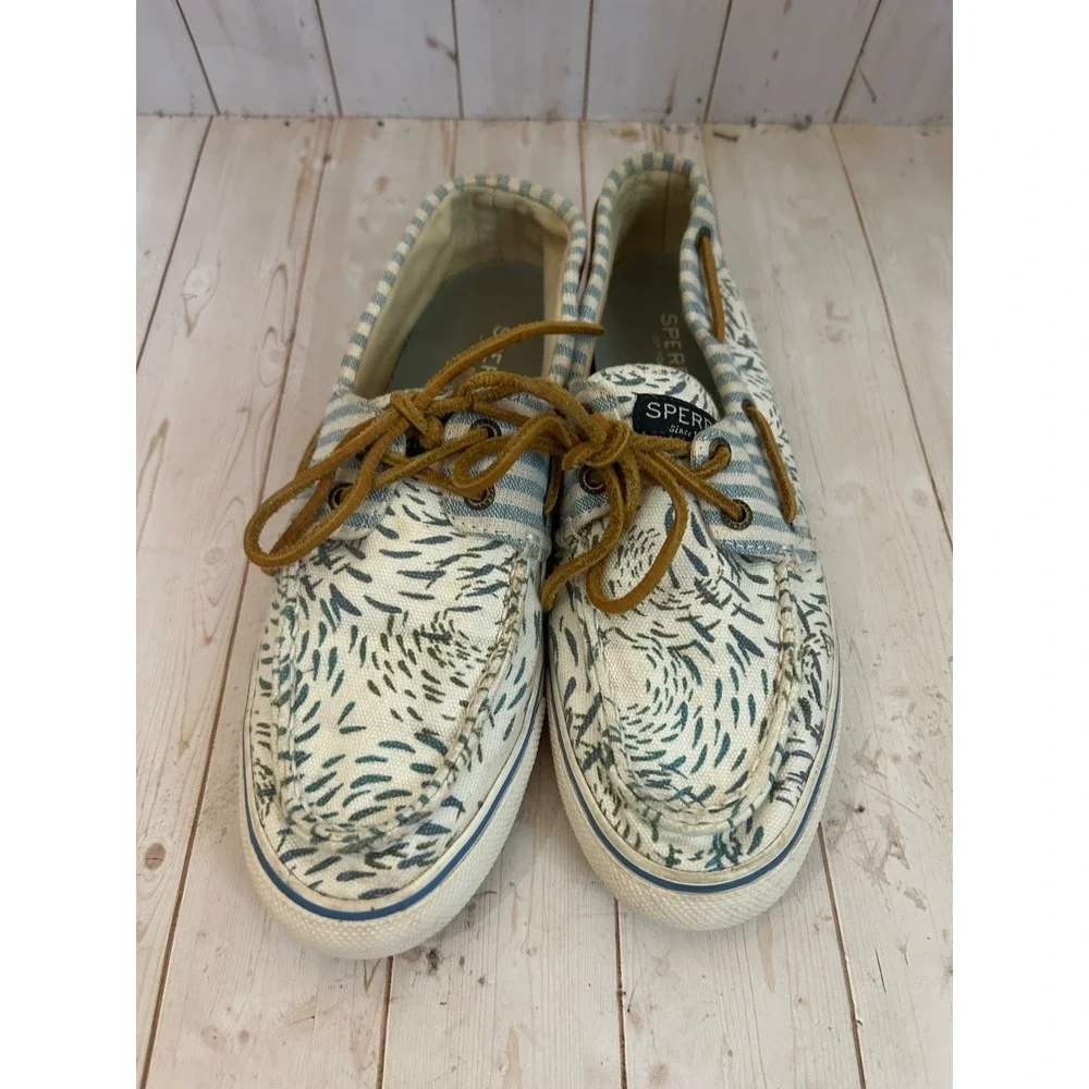 Sperry Top-Sider Men 7 Blue & White Bahama Coral Print Boat Shoes Slip-On
